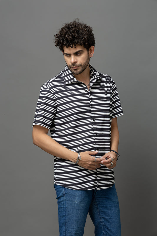 Go Devil Black & White Striped Shirt for Men