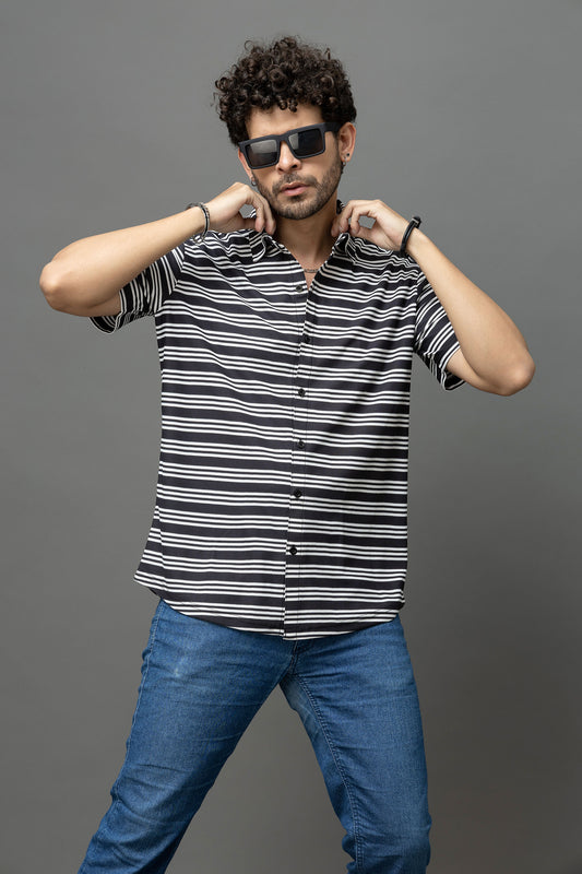 Go Devil Black & White Striped Shirt for Men