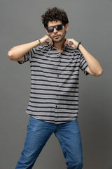 Go Devil Black & White Striped Shirt for Men
