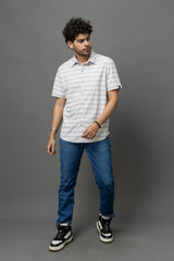 Go Devil Light Grey & White Striped Shirt for Men