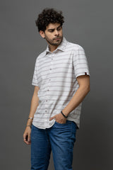 Go Devil Light Grey & White Striped Shirt for Men