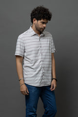 Go Devil Light Grey & White Striped Shirt for Men