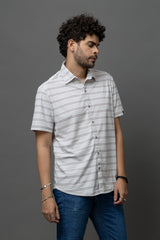 Go Devil Light Grey & White Striped Shirt for Men