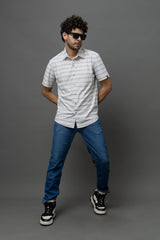 Go Devil Light Grey & White Striped Shirt for Men