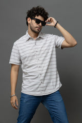 Go Devil Light Grey & White Striped Shirt for Men