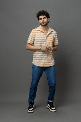Go Devil Beige & White Striped Shirt for Men