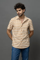 Go Devil Beige & White Striped Shirt for Men