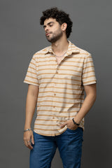 Go Devil Beige & White Striped Shirt for Men