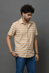 Go Devil Beige & White Striped Shirt for Men