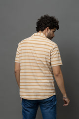 Go Devil Beige & White Striped Shirt for Men