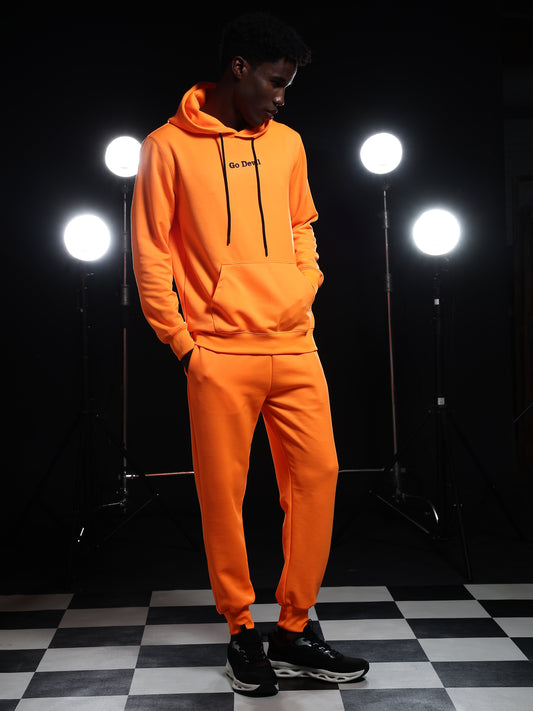 Go Devil Mens Solid Orange Hooded Co-Ord Set
