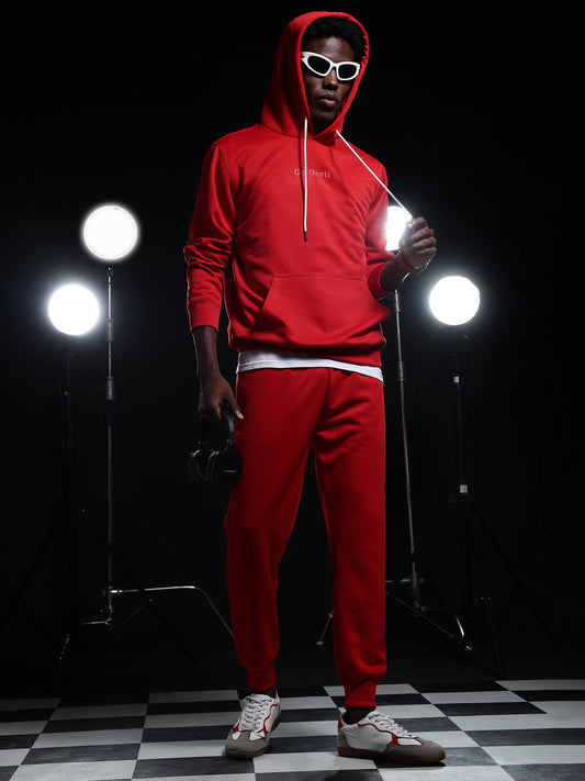 Go Devil Mens Solid Red Hooded Co-Ord Set