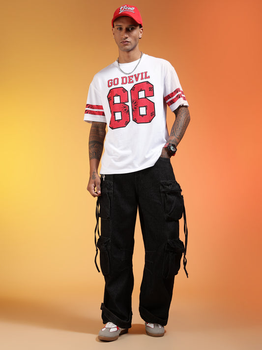 Go Devil 66 (In Red) Printed White Oversized T-Shirt for Men