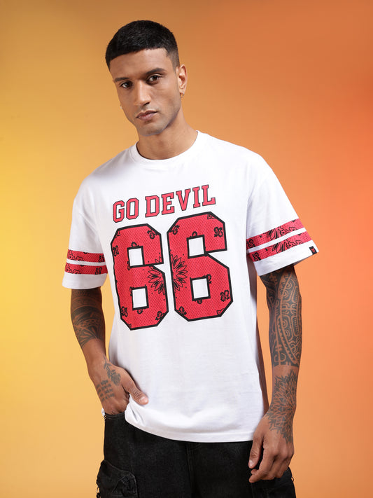 Go Devil 66 (In Red) Printed White Oversized T-Shirt for Men
