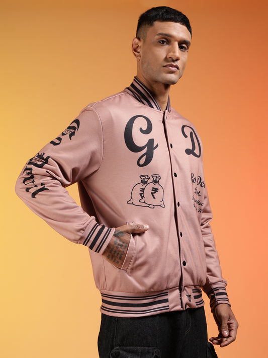 Go Devil Men’s Premium Pink Varsity Bomber Jacket with Graphic Print