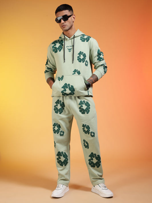 Go Devil Men’s Sage Green Floral Camo Hooded Co-ord Set