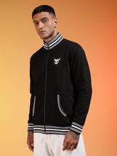 Go Devil Logo Printed Solid Black Bomber Jacket For Men