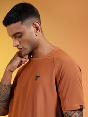 Go Devil Logo Printed Rust Orange Lightweight Activewear T-Shirt For Men