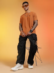 Go Devil Logo Printed Rust Orange Lightweight Activewear T-Shirt For Men