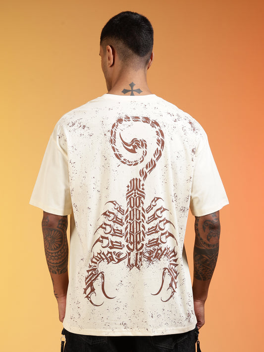 Go Devil Men’s Cream Scorpion Graphic Oversized T-Shirt