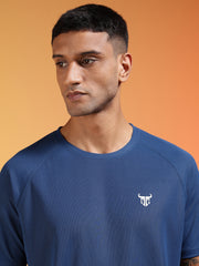 Go Devil Logo Printed Navy Blue Lightweight Activewear T-Shirt For Men