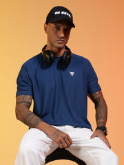 Go Devil Logo Printed Navy Blue Lightweight Activewear T-Shirt For Men