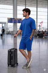 Go Devil Blue Textured T-Shirt With Short Co-Ord Set For Men
