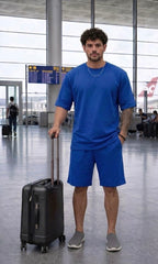 Go Devil Blue Textured T-Shirt With Short Co-Ord Set For Men