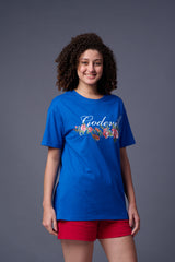Flower Printed Dark Blue Oversized T-Shirt for Women