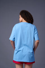 Baid Boiyn Printed Blue Oversized T-Shirt for Women