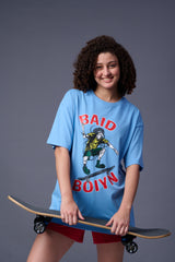 Baid Boiyn Printed Blue Oversized T-Shirt for Women