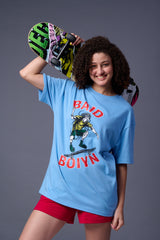 Baid Boiyn Printed Blue Oversized T-Shirt for Women