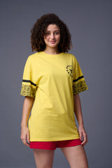 Go devil 66 Back Paisley Printed Lemon Yellow Oversized T-Shirt for Women