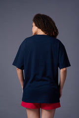 King Tiger Printed Navy Blue Oversized T-Shirt for Women