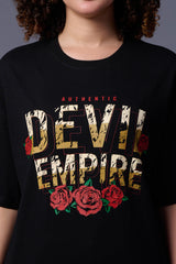 Devil Empire Printed Black Oversized T-Shirt for Women