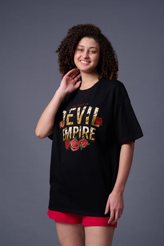 Devil Empire Printed Black Oversized T-Shirt for Women