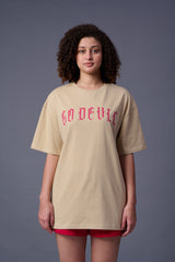 Devil Tiger Printed Ivory Oversized T-Shirt for Women