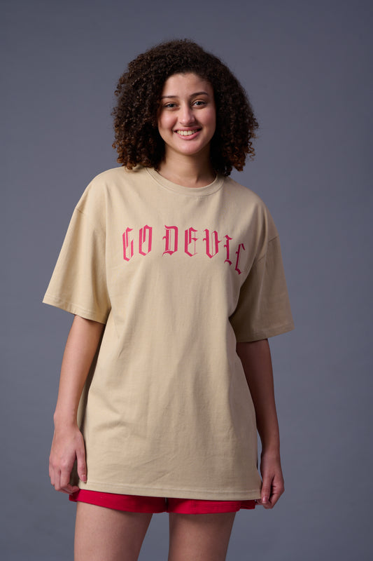 Devil Tiger Printed Ivory Oversized T-Shirt for Women