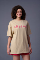 Devil Tiger Printed Ivory Oversized T-Shirt for Women