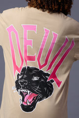 Devil Tiger Printed Ivory Oversized T-Shirt for Women
