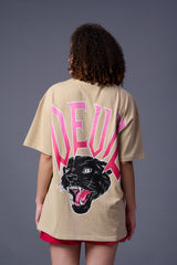 Devil Tiger Printed Ivory Oversized T-Shirt for Women