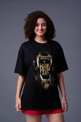 Hard Core Printed Black Oversized T-Shirt for Women