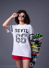 Go Devil 66 Printed White Paisley Print Oversized T-Shirt for Women