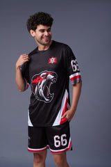 Tiger in Red Printed Black Co-ord Set for Men