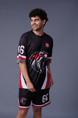 Tiger in Red Printed Black Co-ord Set for Men