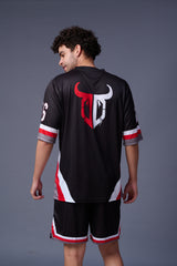 Tiger in Red Printed Black Co-ord Set for Men