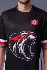 Tiger in Red Printed Black Co-ord Set for Men