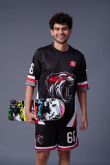 Tiger in Red Printed Black Co-ord Set for Men