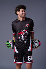 Tiger in Red Printed Black Co-ord Set for Men