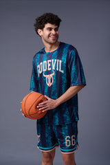 Go Devil Printed Dark and Light Blue Co-ord Set for Men
